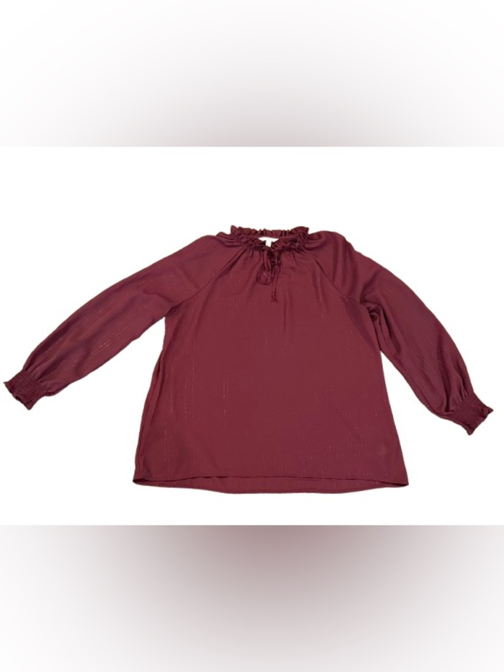 Time and Tru Women’s Wine Ruffle Tie Neck Long Sleeve Blouse Size Extra Large